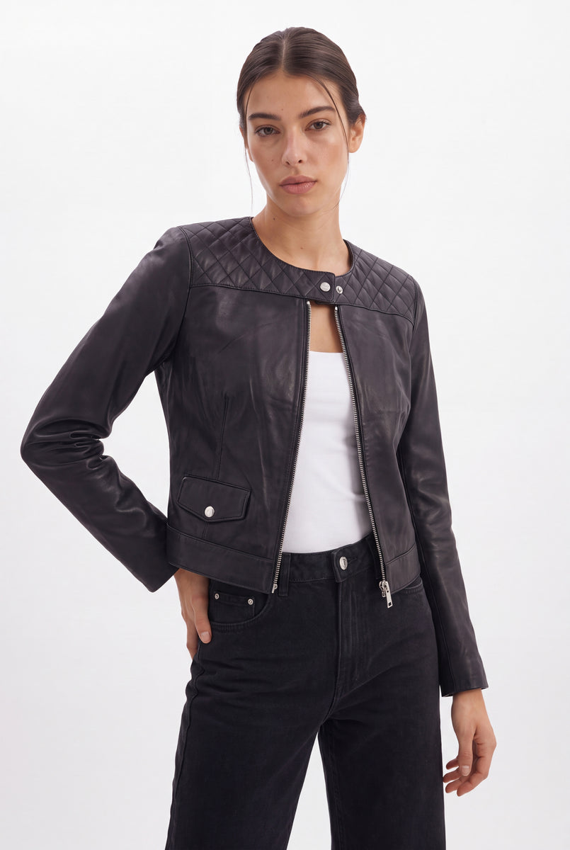 TAMMY Leather Biker Jacket  - BLACK