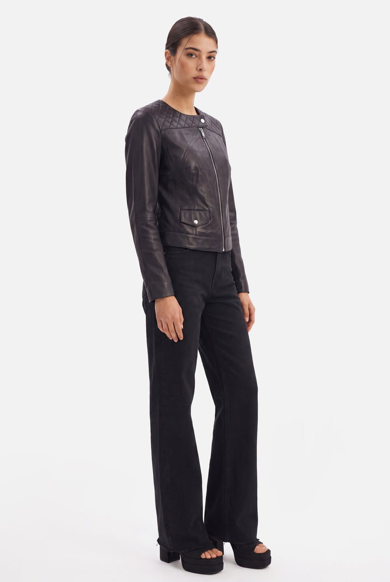 TAMMY Leather Biker Jacket  - BLACK