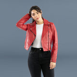ALINA Cropped Leather Biker Jacket