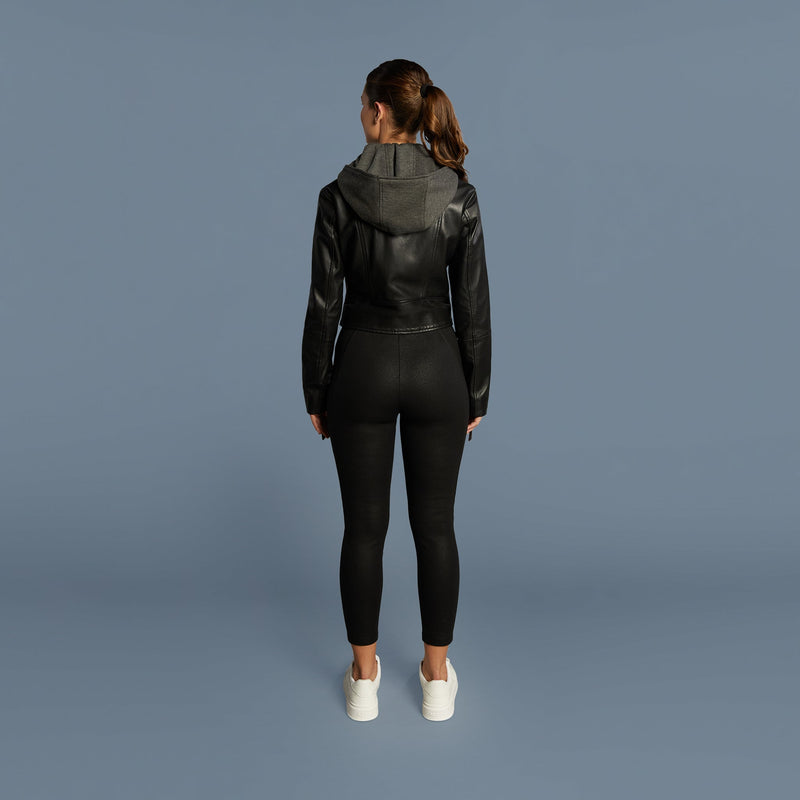 ALISSON Leather Biker Jacket With Removable Hood