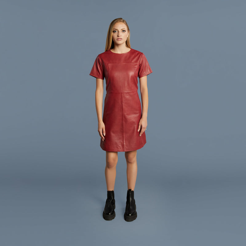 FAMMY Leather Dress with Short Sleeves