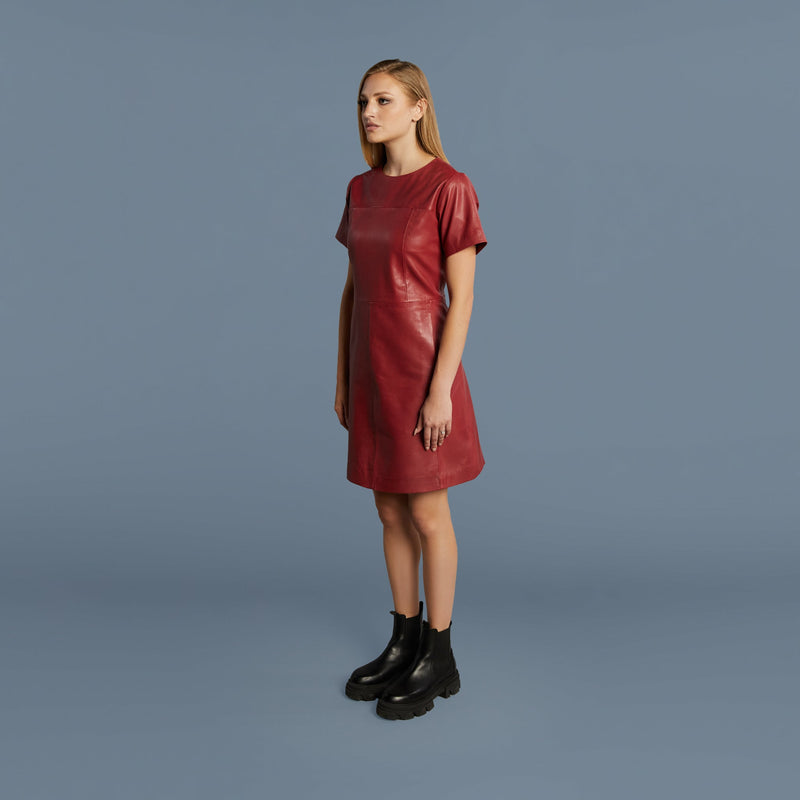 FAMMY Leather Dress with Short Sleeves