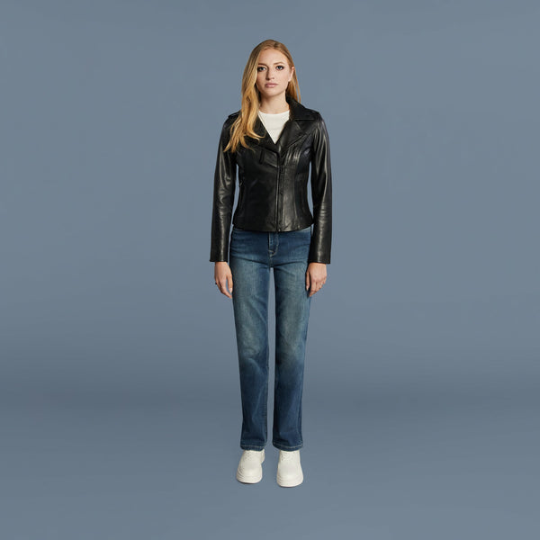 MUFFIN Cropped Leather Biker Jacket